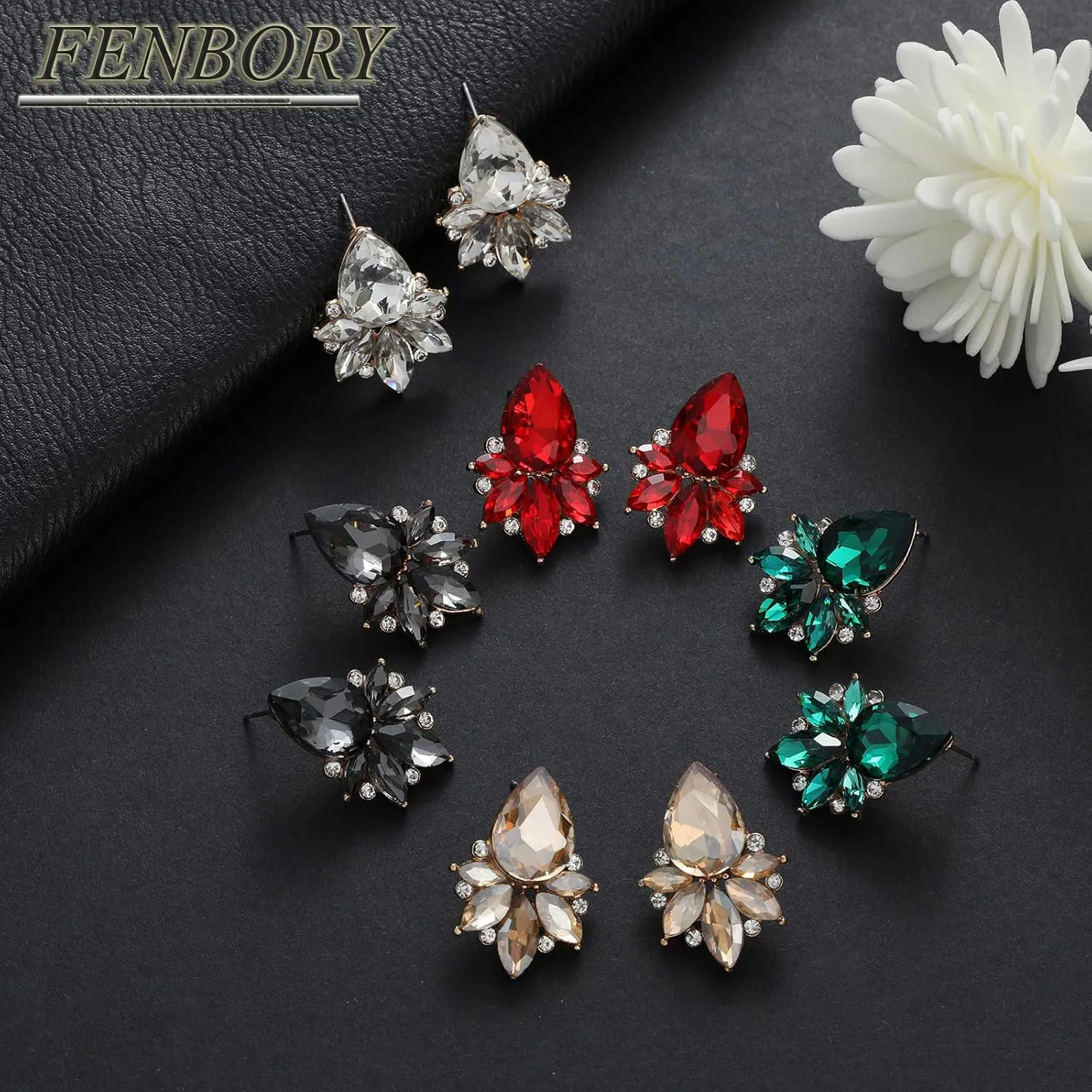 Vintage Rhinestone Earrings Fancy Crystal Cluster Drop Earrings Art Deco Earrings for Women