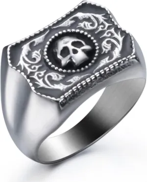 Vintage Ring Stainless Steel Gothic Skull Rings for Men Band Silver Skeleton Cocktail Party Biker Ring Size 8-13