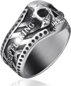 Vintage Ring Stainless Steel Gothic Skull Rings for Men Boy Band Silver Skeleton Cocktail Party Biker Ring Size 8-13