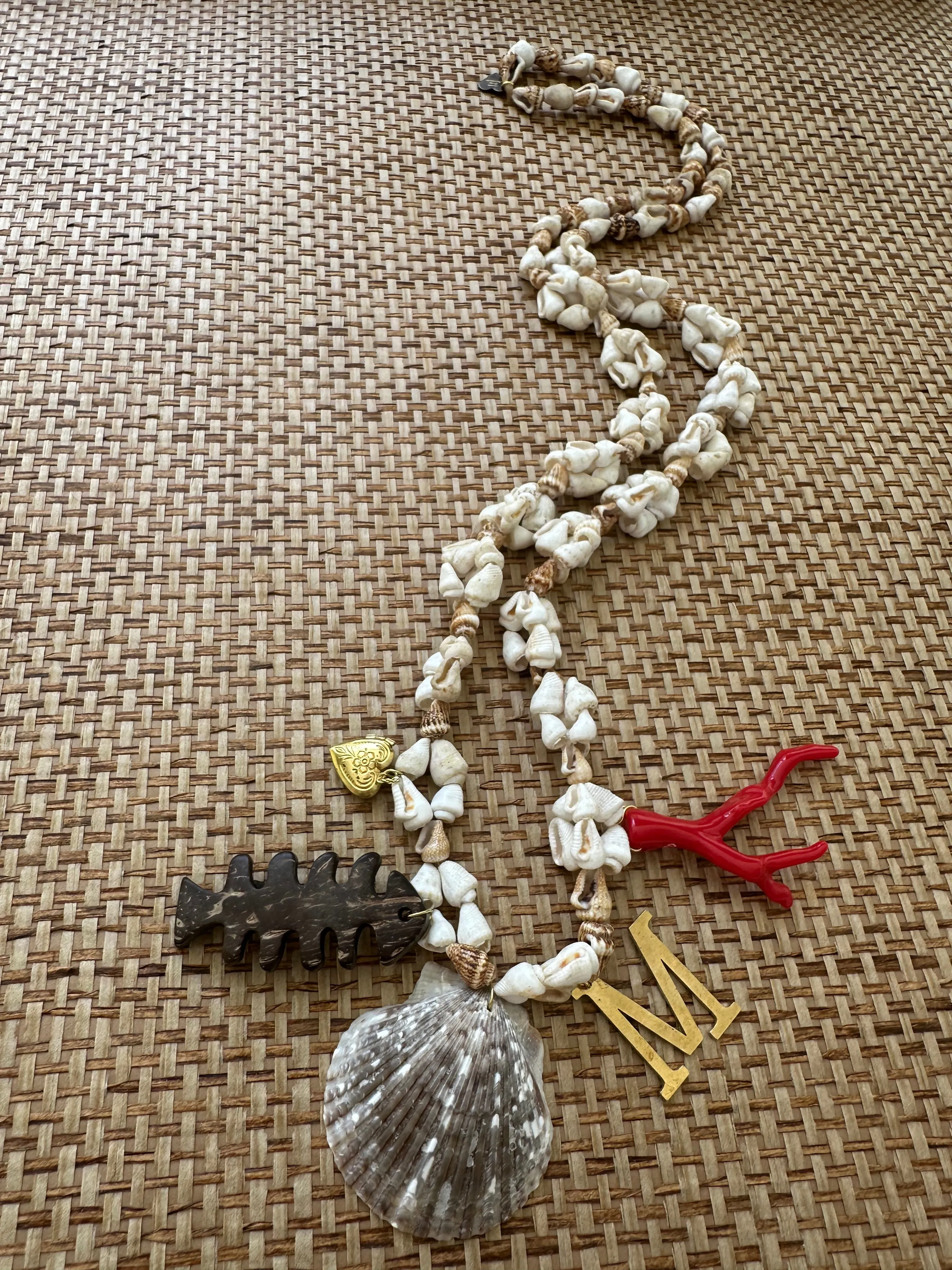Vintage Seashell and Coconut Charm Necklace - Pre-order Shipping May 15th