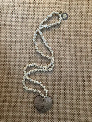 Vintage Seashell and Coconut Heart Charm Long Necklace - Preorder Shipping May 15th