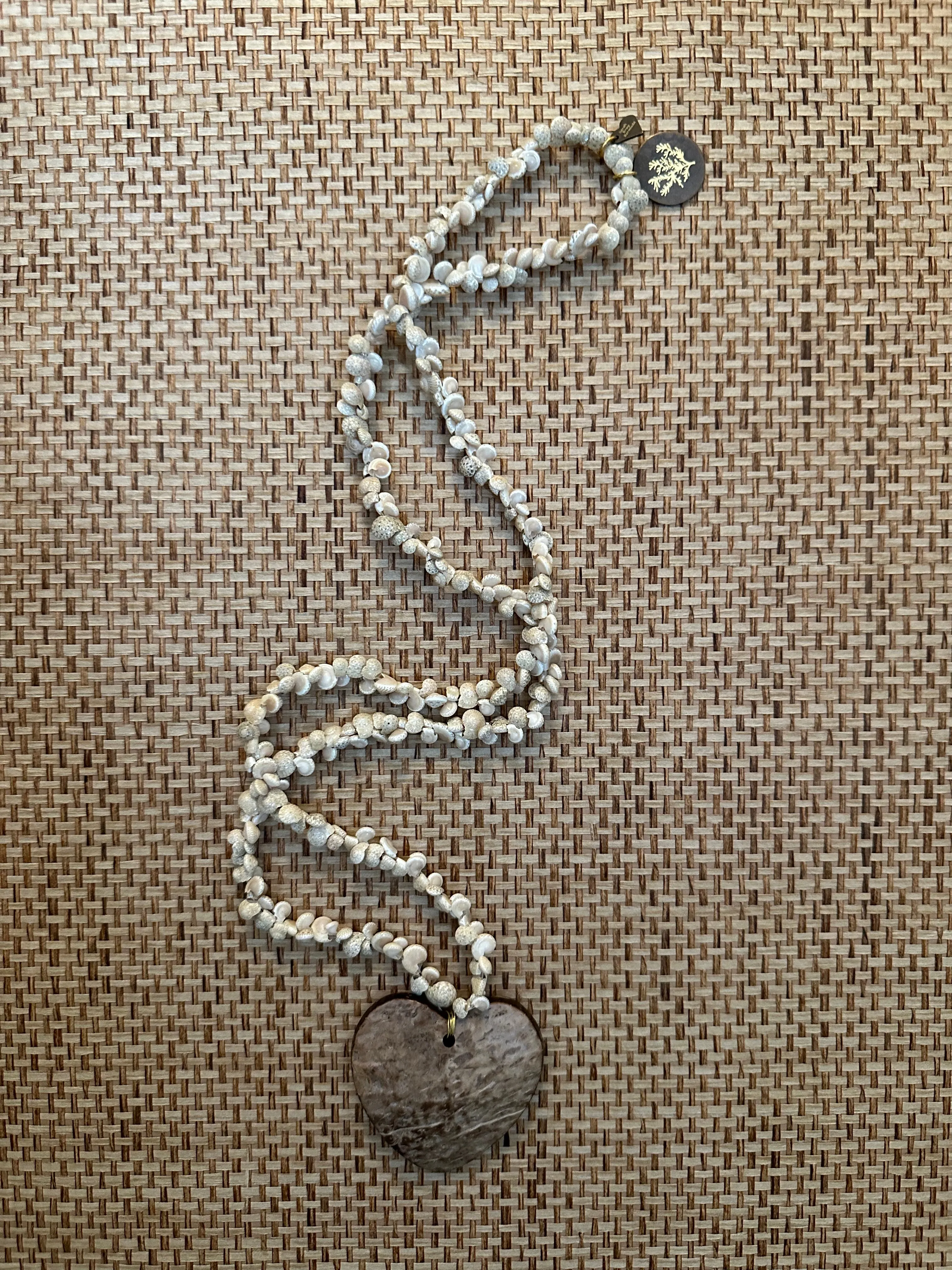 Vintage Seashell and Coconut Heart Charm Long Necklace - Preorder Shipping May 15th