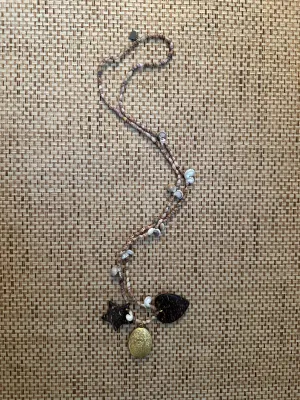 Vintage Seashell, Coconut and Brass Locket Long Necklace - Pre-order Shipping May 15th