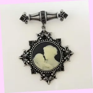 Vintage Style Dangle Mother Cameo Black Brooch Pin Br1062 Rhinestone Brooch Pin for Women