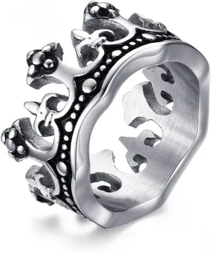 VNOX King Crown Ring for Men, King Knight Crown Ring for Men Religious Cross Stainless Steel Rings Vintage Christian Rings Wedding Band Gifts for Men
