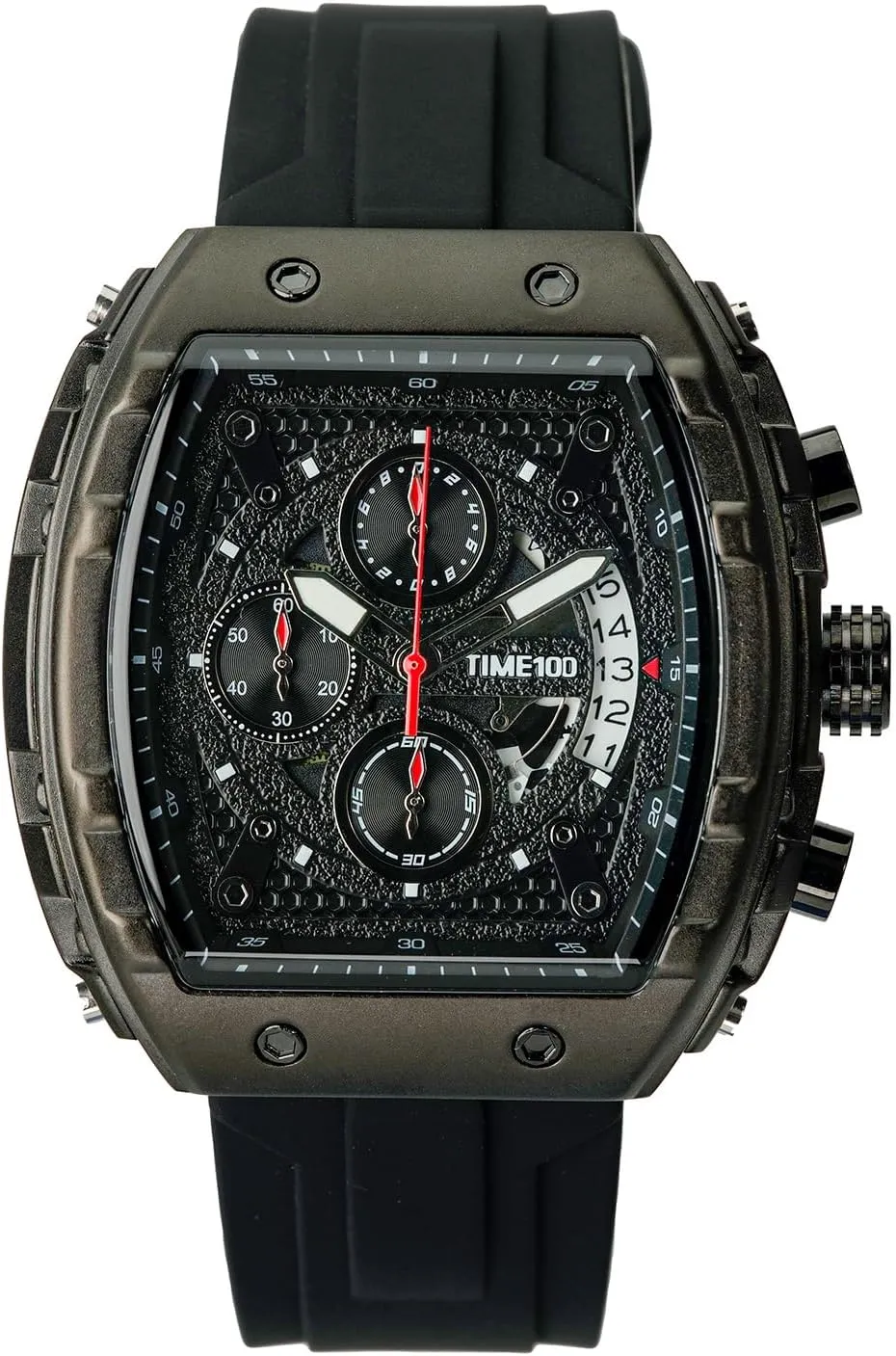 Watch for Men Chronograph Calendar Square Face Luminous Punk Style Multifunctional Sub-dials Men's Skeleton Tonneau Watch Silicone Strap W70181G