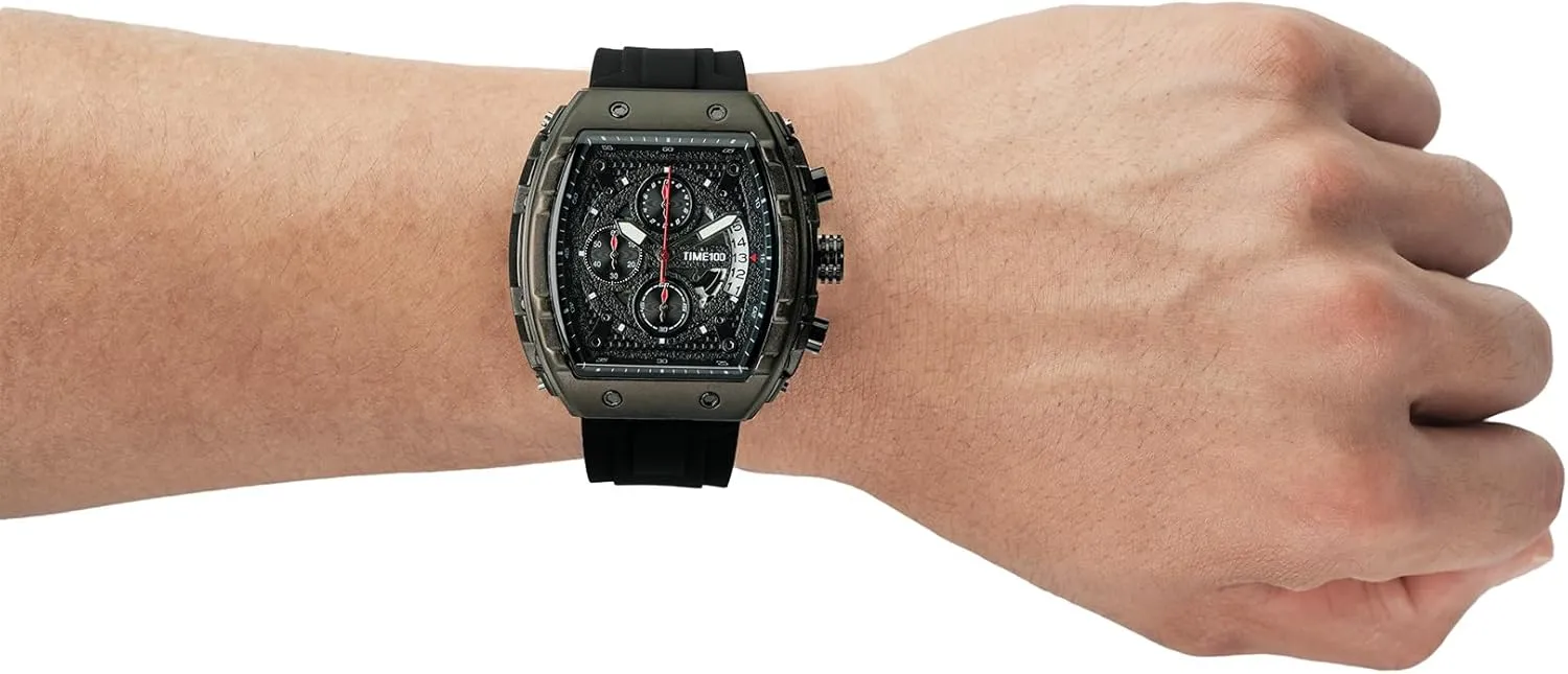 Watch for Men Chronograph Calendar Square Face Luminous Punk Style Multifunctional Sub-dials Men's Skeleton Tonneau Watch Silicone Strap W70181G