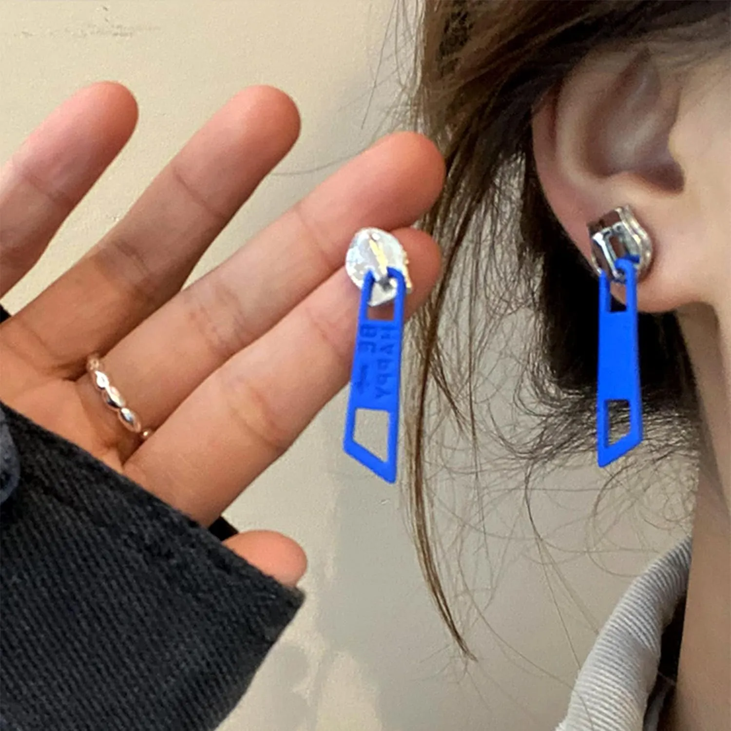 Weird Zipper Earrings Funky Alloy Black Zipper Dangle Drop Earrings For Women Men