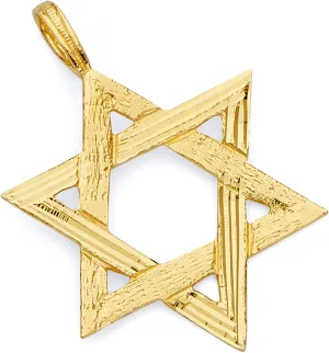 Wellingsale 14K Yellow Gold Polished Diamond Cut Ornate Religious Star of David Charm Pendant