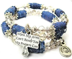 When My Arms Can't Reach You My Prayers Can Denim Bead Wrap Bracelet, Fits up to 8 Inches