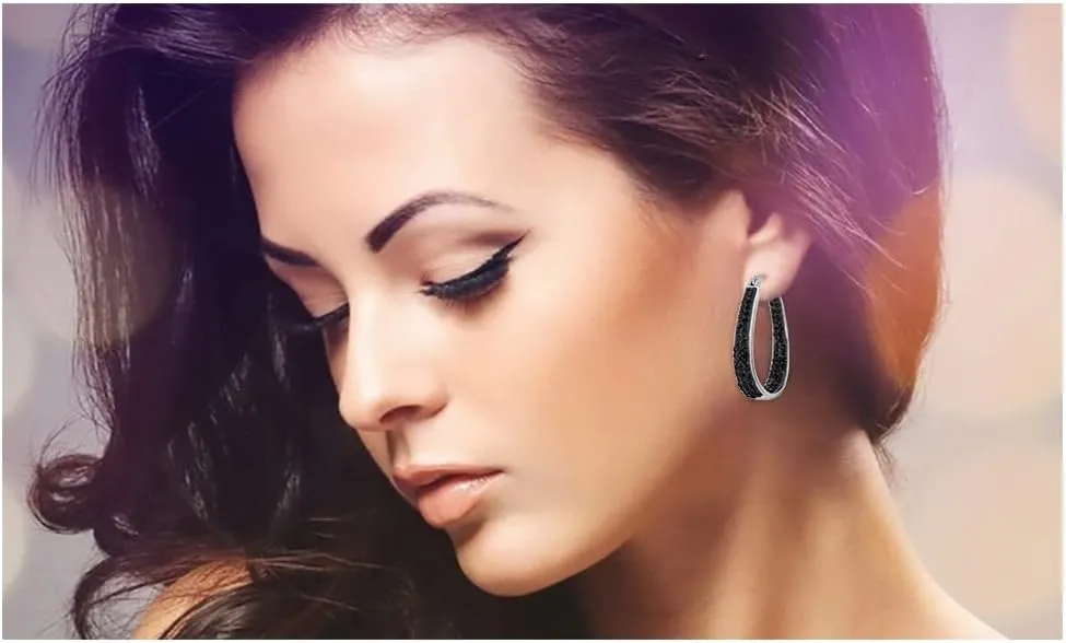 White And Gold Plated Inside Out Crystal Hoop Earrings For Women,Crystal Hoop Earrings