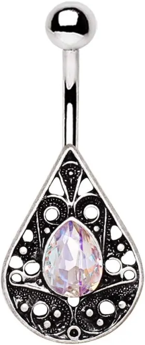 WILDKLASS 316L Stainless Steel Ornate Jeweled Teardrop Navel Ring