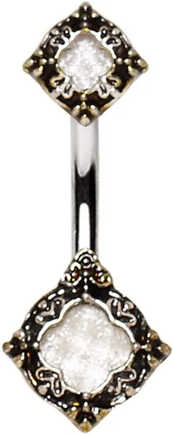 WILDKLASS 316L Stainless Steel Ornate Metallic Gem Navel Ring