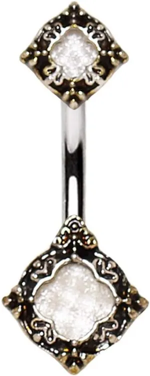 WILDKLASS 316L Stainless Steel Ornate Metallic Gem Navel Ring