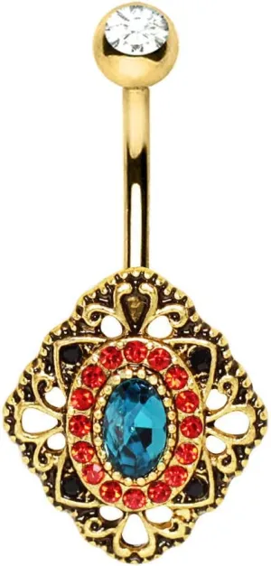 WILDKLASS Gold Plated Ornate Rhombus Shape Navel Ring