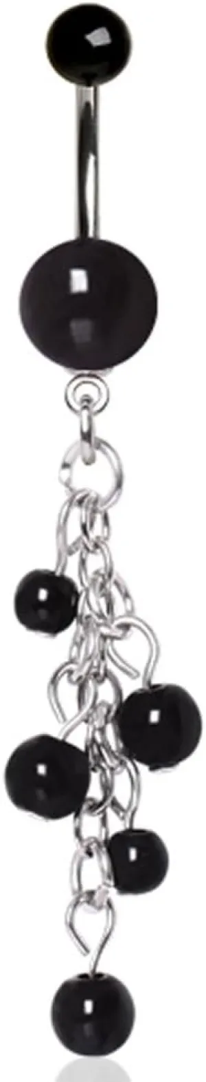 WildKlass Jewelry Black Acrylic Navel Ring with Beaded Chain Cascade 316L Surgical Steel