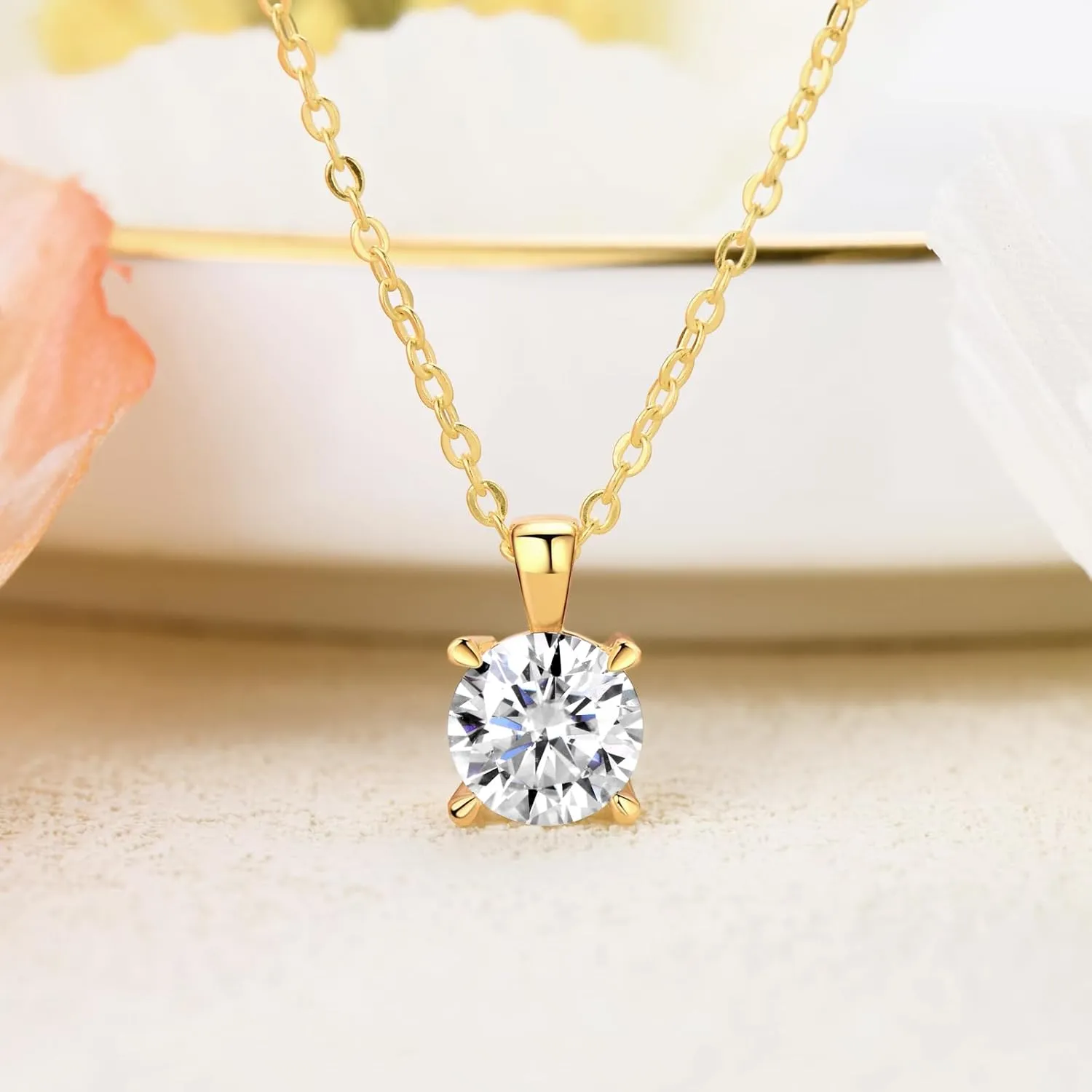 WOAINI Moissanite Pendant Necklaces for Women, 1-3 Ct Solitaire Moissanite Necklace Pendant, 16" & 2" Extender, Valentine's Day Anniversary Birthday Gift for Lady, 925 Sterling Silver 18K Gold Plated