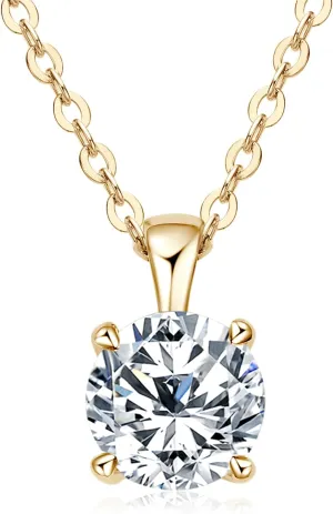 WOAINI Moissanite Pendant Necklaces for Women, 1-3 Ct Solitaire Moissanite Necklace Pendant, 16" & 2" Extender, Valentine's Day Anniversary Birthday Gift for Lady, 925 Sterling Silver 18K Gold Plated