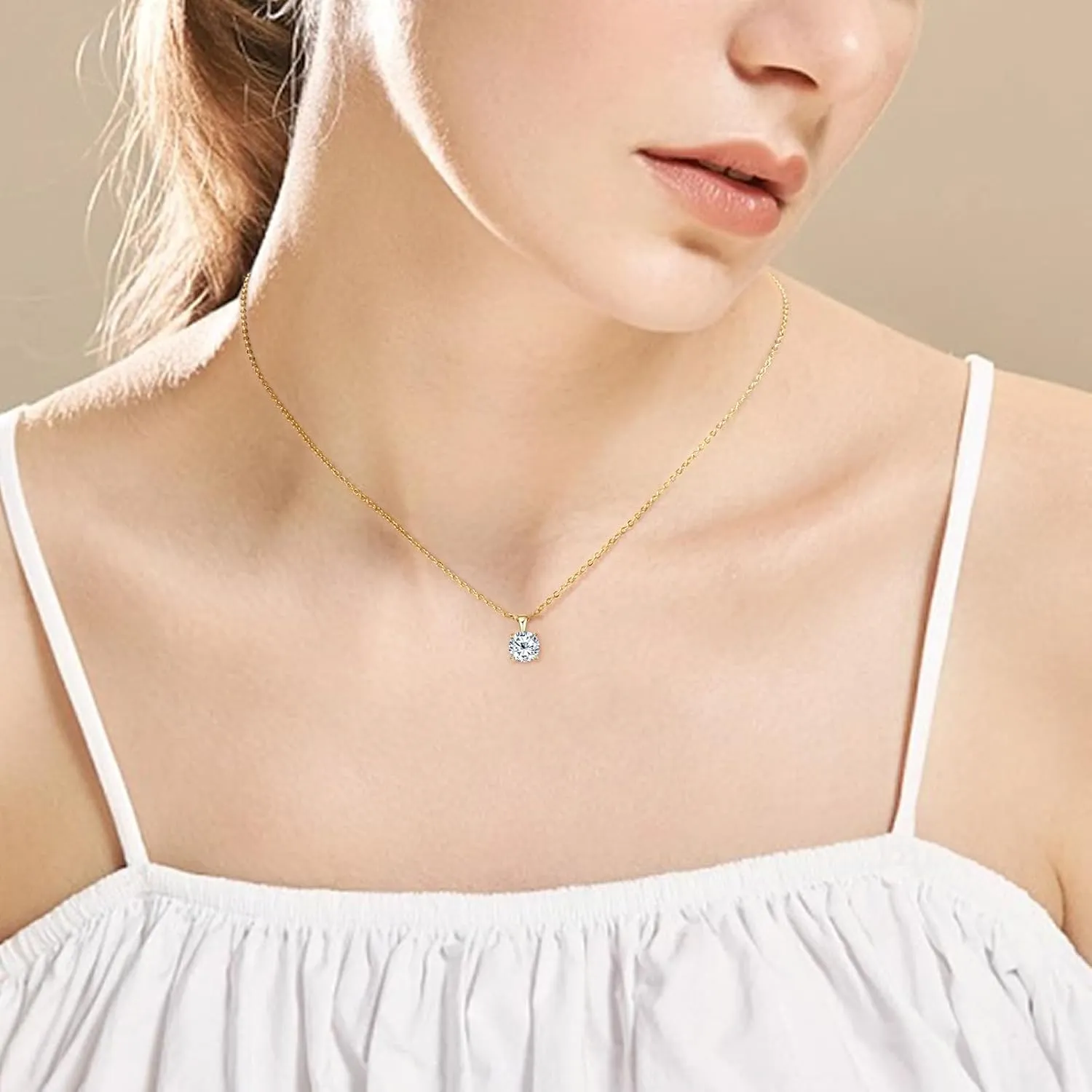 WOAINI Moissanite Pendant Necklaces for Women, 1-3 Ct Solitaire Moissanite Necklace Pendant, 16" & 2" Extender, Valentine's Day Anniversary Birthday Gift for Lady, 925 Sterling Silver 18K Gold Plated
