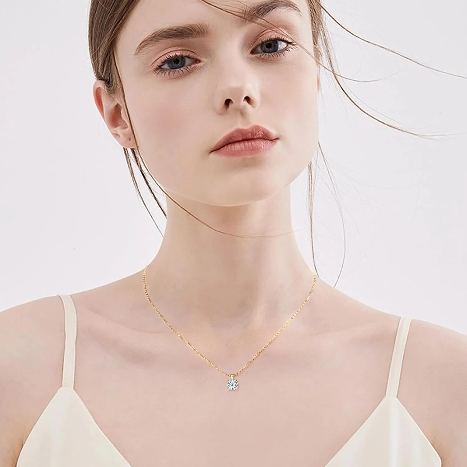 WOAINI Moissanite Pendant Necklaces for Women, 1-3 Ct Solitaire Moissanite Necklace Pendant, 16" & 2" Extender, Valentine's Day Anniversary Birthday Gift for Lady, 925 Sterling Silver 18K Gold Plated