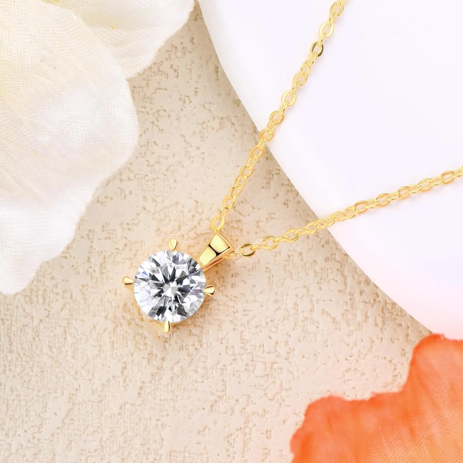 WOAINI Moissanite Pendant Necklaces for Women, 1-3 Ct Solitaire Moissanite Necklace Pendant, 16" & 2" Extender, Valentine's Day Anniversary Birthday Gift for Lady, 925 Sterling Silver 18K Gold Plated