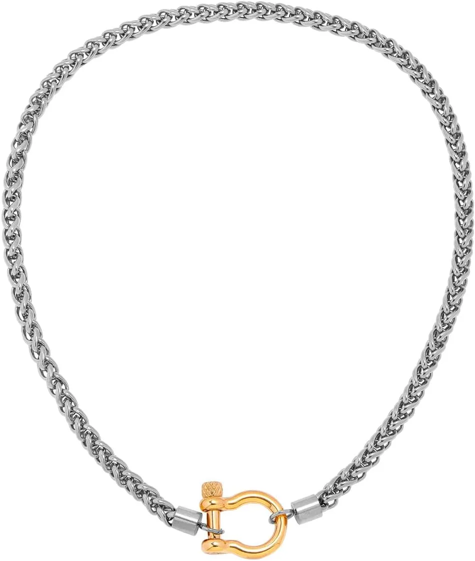 Wolentty Heavy Screw Anchor Shackle Wheat Necklace 18.5" Foxtail Chain Gift for Women
