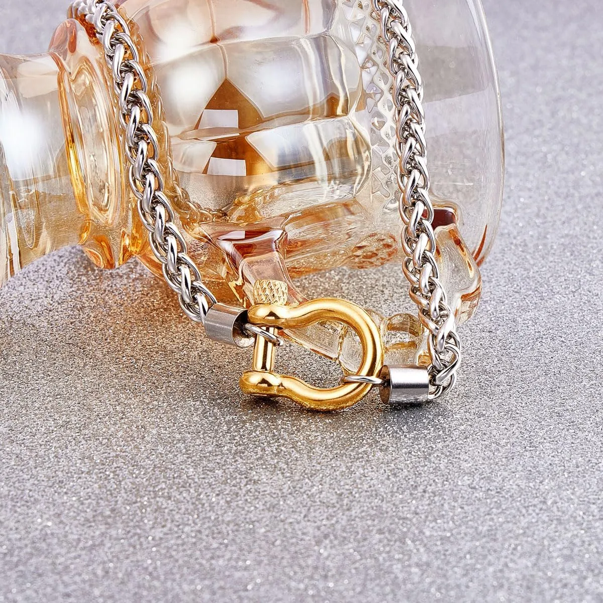 Wolentty Heavy Screw Anchor Shackle Wheat Necklace 18.5" Foxtail Chain Gift for Women