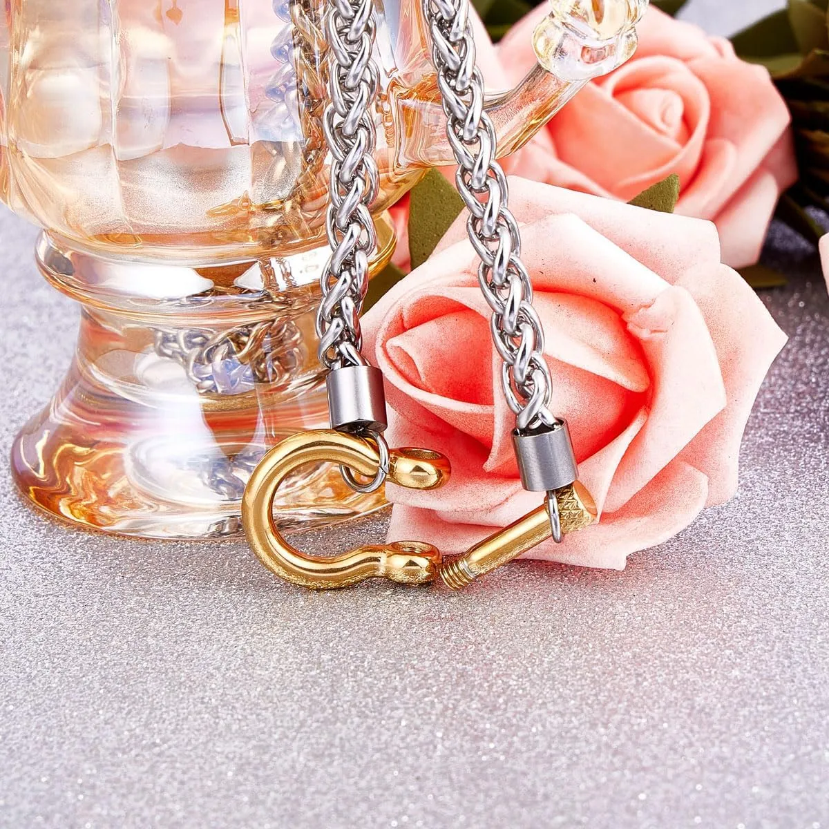 Wolentty Heavy Screw Anchor Shackle Wheat Necklace 18.5" Foxtail Chain Gift for Women