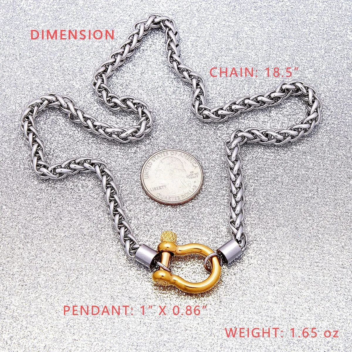 Wolentty Heavy Screw Anchor Shackle Wheat Necklace 18.5" Foxtail Chain Gift for Women