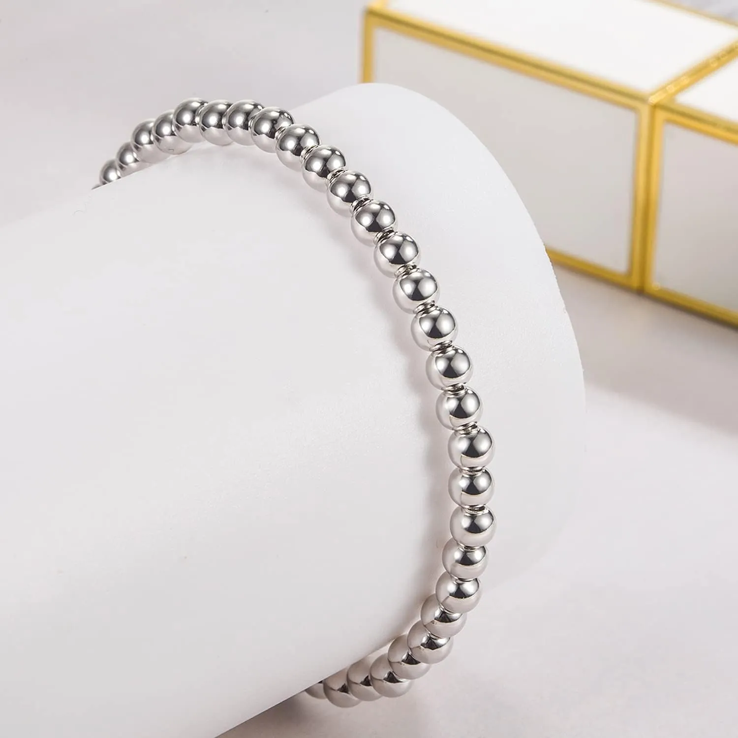 Women 925 Sterling Silver Round Bead Bracelet Minimalist 4-6MM 13-21CM Bell and Heart Pendant Prayer Beads Link Chain Bracelet Men Charm Jewelry Gift