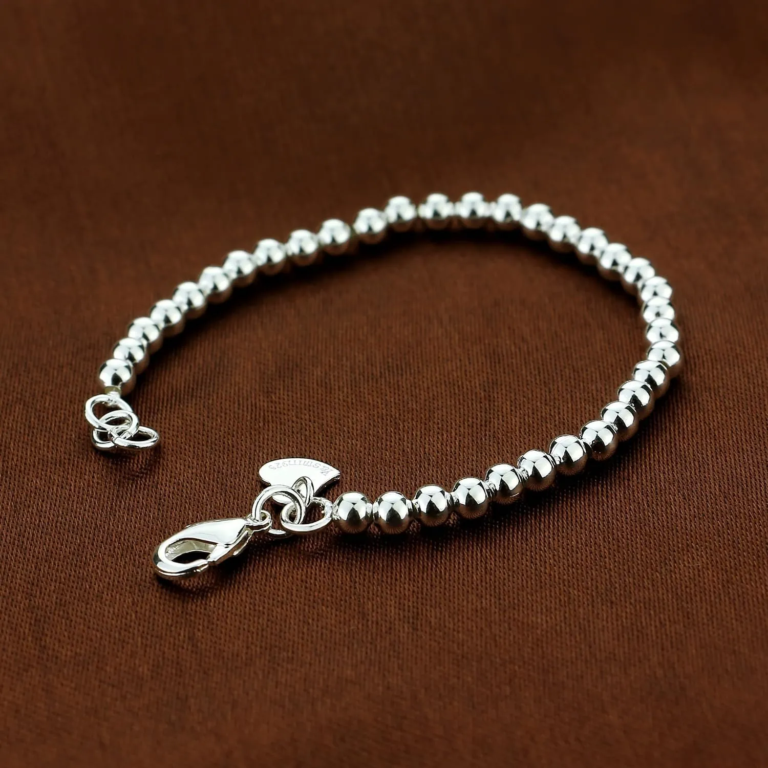 Women 925 Sterling Silver Round Bead Bracelet Minimalist 4-6MM 13-21CM Bell and Heart Pendant Prayer Beads Link Chain Bracelet Men Charm Jewelry Gift
