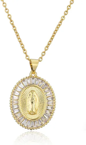 Women Crystal Rhinestone Christian Jewelry Virgin Mary Pendant Necklace