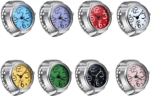 Women Finger Watch Rings: Unisex Vintage Waterproof Men Finger Ring Clock Set Analog Arabic Numerals Dial Novelty Quartz Watches with Elastic Band