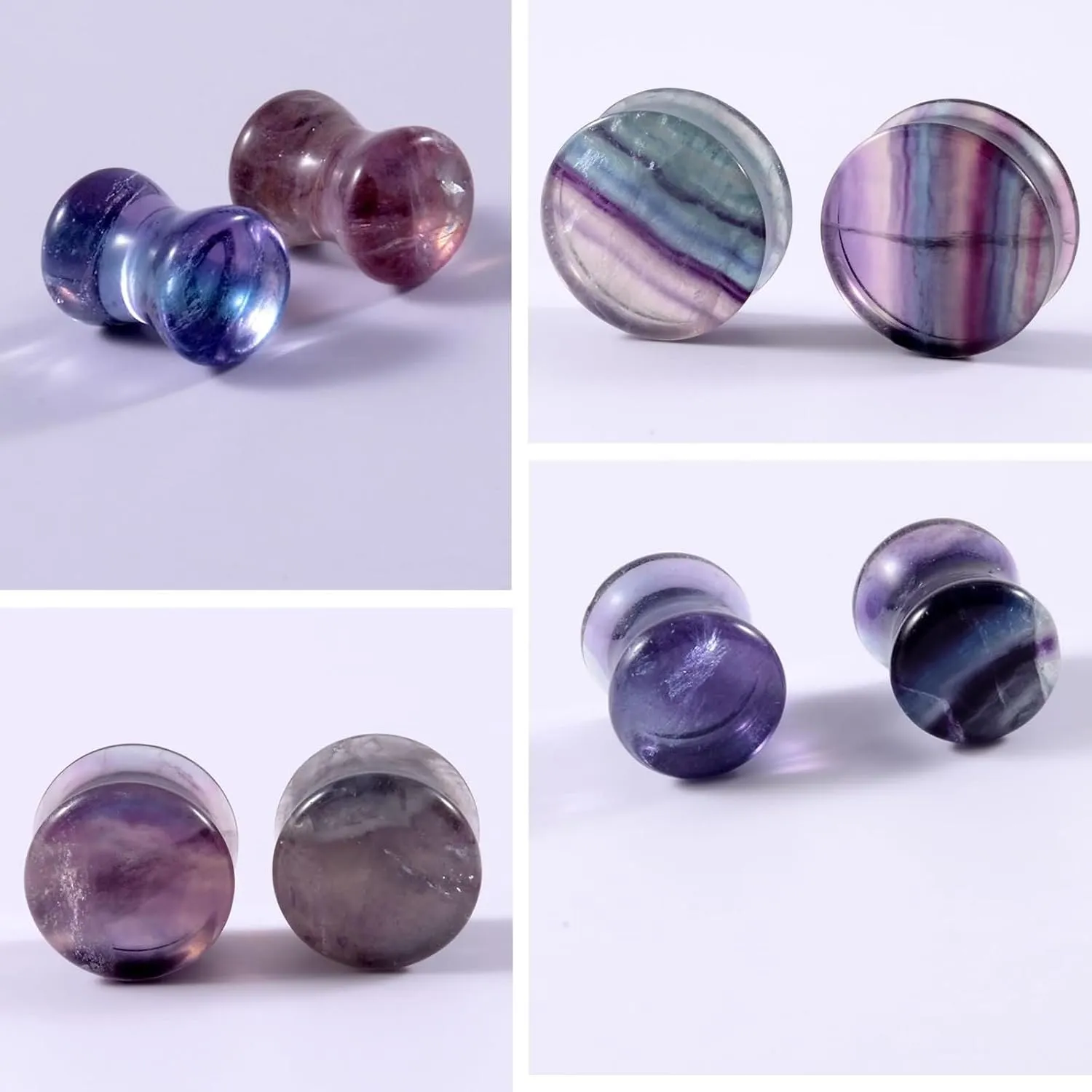 Womens Ear Gauges Plugs, Stone Ear Tunnels for Women Purple Stone Unisex Piercing Gauge Earrings 2pcs