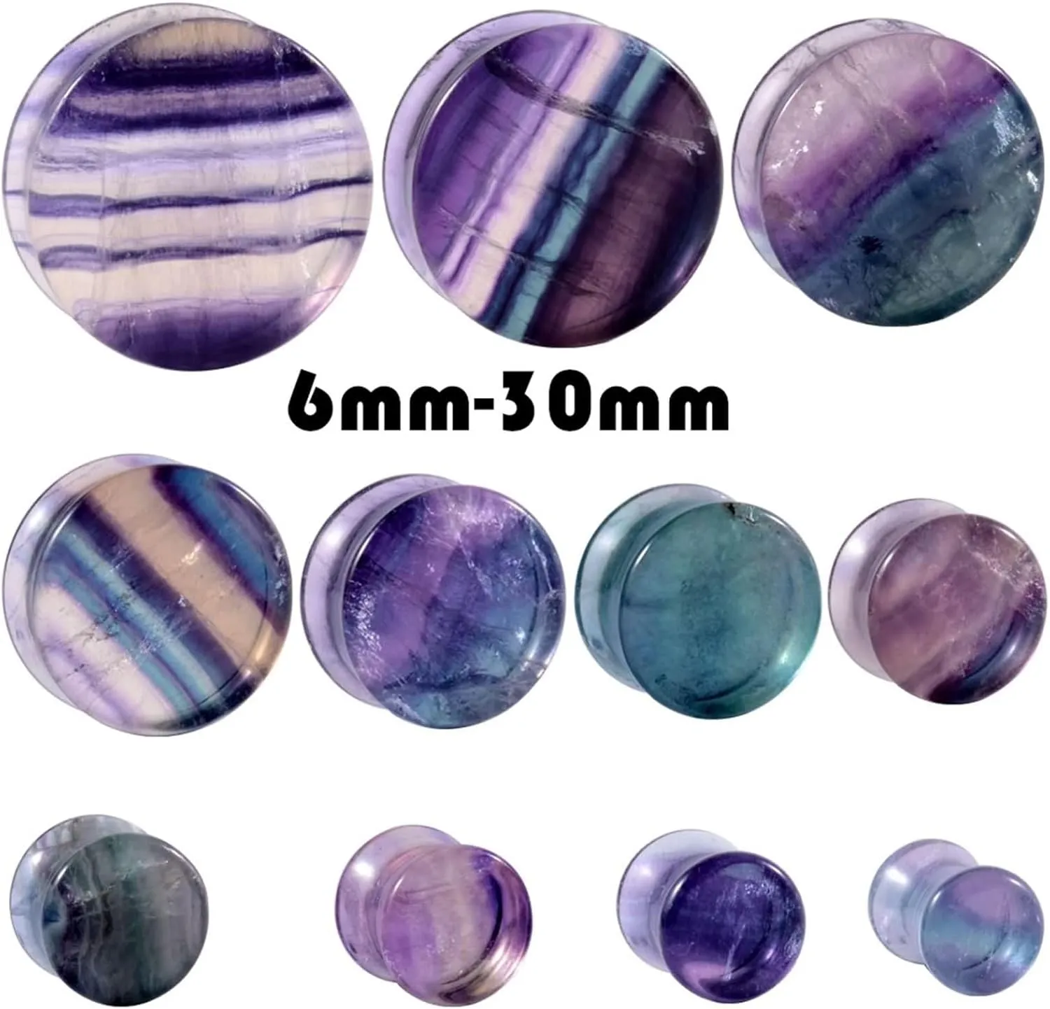 Womens Ear Gauges Plugs, Stone Ear Tunnels for Women Purple Stone Unisex Piercing Gauge Earrings 2pcs