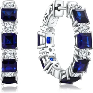 Women's Small Huggie Hoop Earrings - 925 Sterling Silver Chunky Hoops with Ruby, Sapphire, Emerald, Amethyst Gemstones