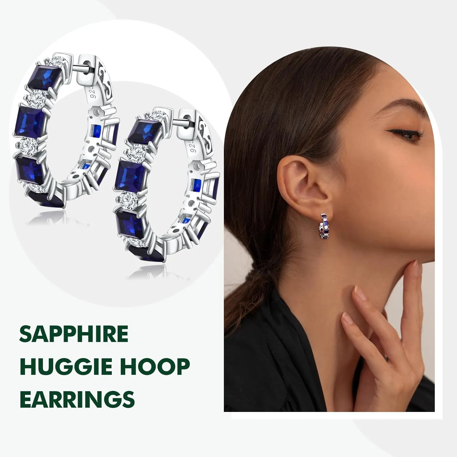 Women's Small Huggie Hoop Earrings - 925 Sterling Silver Chunky Hoops with Ruby, Sapphire, Emerald, Amethyst Gemstones