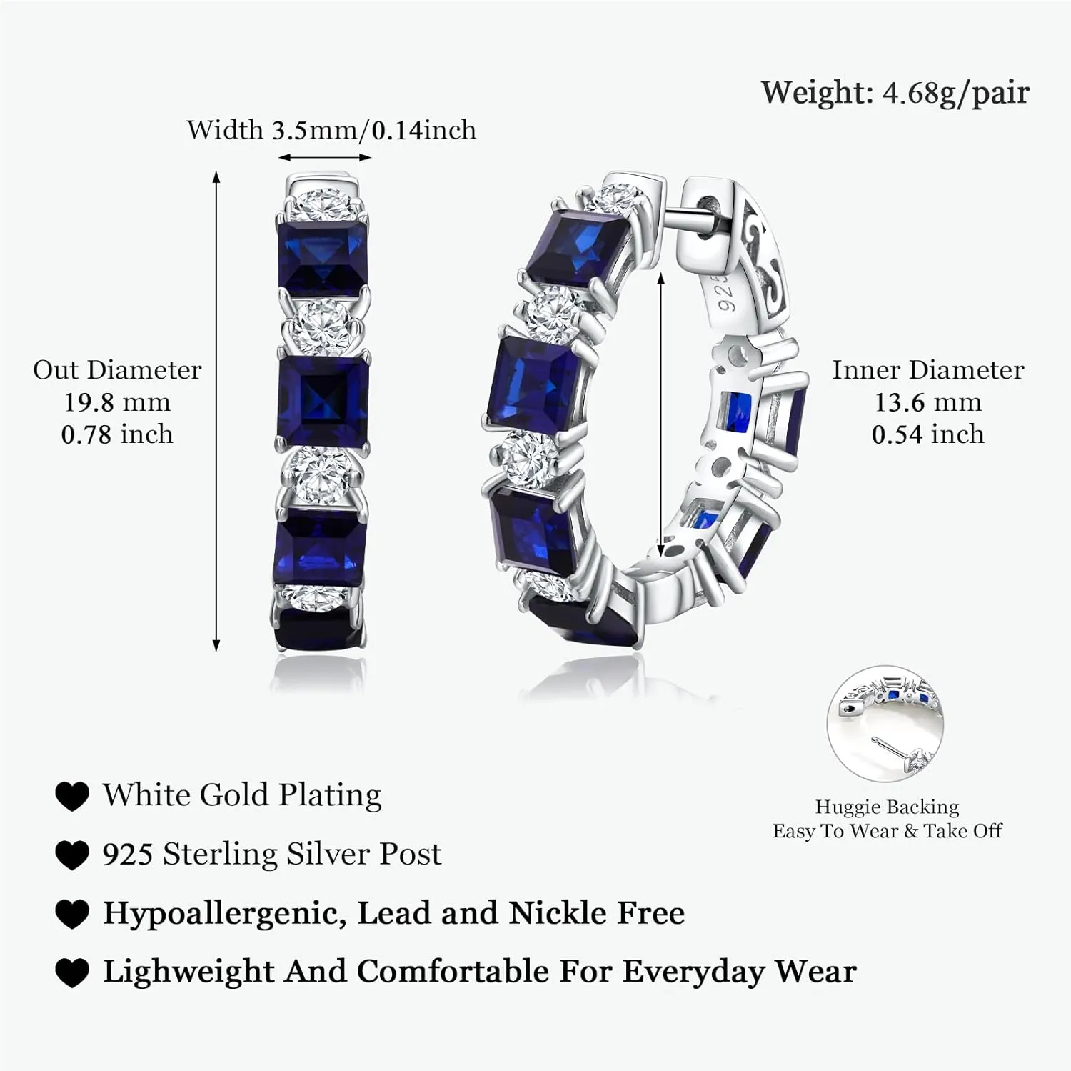 Women's Small Huggie Hoop Earrings - 925 Sterling Silver Chunky Hoops with Ruby, Sapphire, Emerald, Amethyst Gemstones