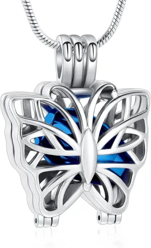 XSMZB Butterfly Urn Necklace Cremation Jewelry for Ashes Stainless Steel Pendant Keepsake Human Pet Loved Ones Memorial Locket for Women Girls