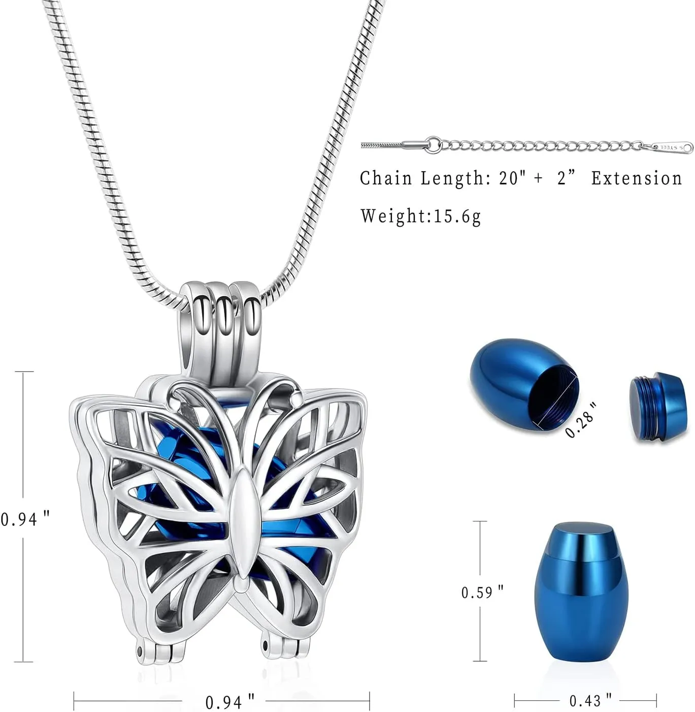 XSMZB Butterfly Urn Necklace Cremation Jewelry for Ashes Stainless Steel Pendant Keepsake Human Pet Loved Ones Memorial Locket for Women Girls