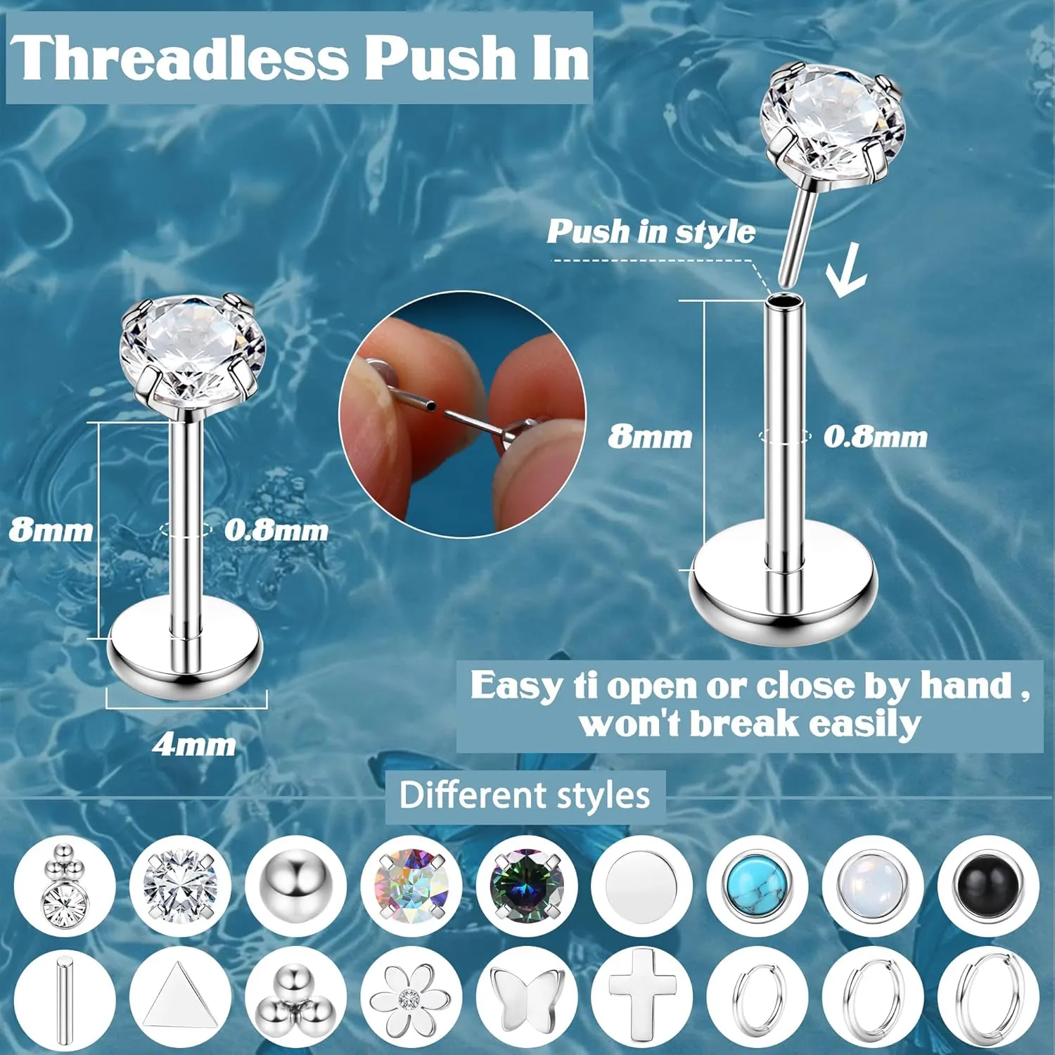 YADOCA 20G Threadless Flat Back Earrings for Women Men - Hypoallergenic Surgical Steel Push in Nose Stud Rings Labret Cartilage Lip Rings Medusa Nostril Conch Tragus Piercing Jewelry 18 Pairs