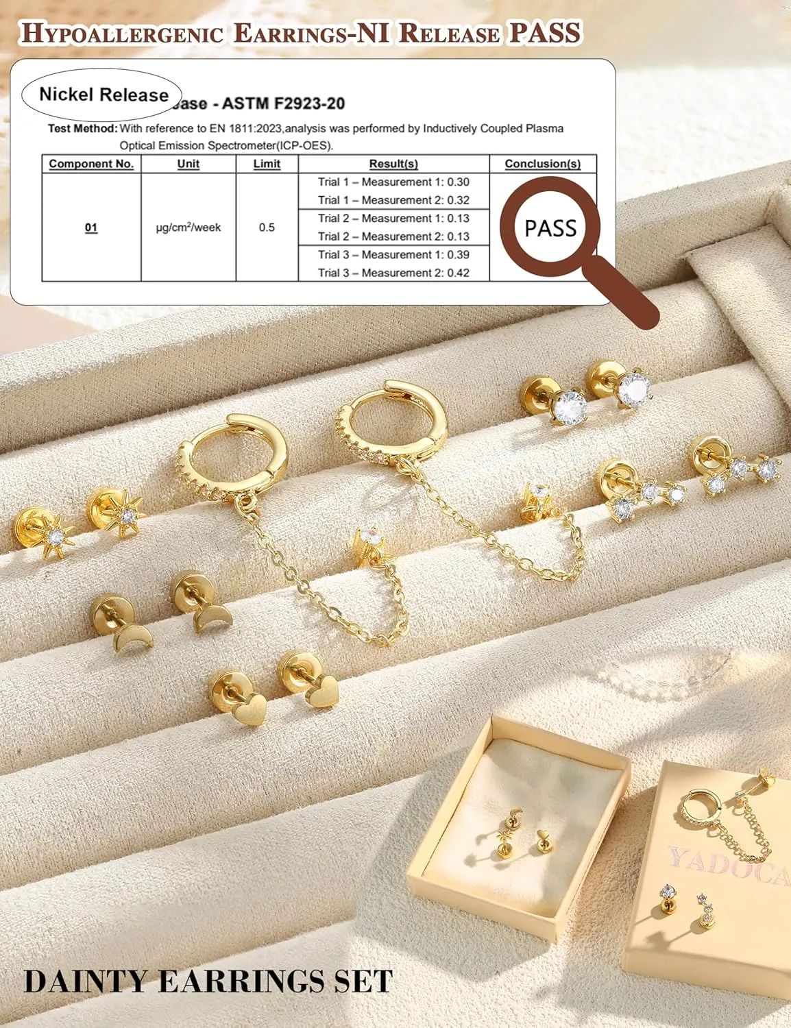 YADOCA Gold Flat Back Earrings for Women, 14K Gold Plated Trendy Cartilage Earring Sets for Multiple Piercing Hypoallergenic Small Huggie Hoop Earrings Stacks with Dangle Chain Dainty Gold Stud Earrings