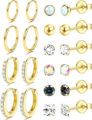 YADOCA Hypoallergenic Surgical Steel Earrings Sets for Multiple Piercing - Small Stud Earrings For Women Men - Stainless Steel Earrings Studs Hoop Earrings for Sensitive Ears Silver Gold Tone 10pairs