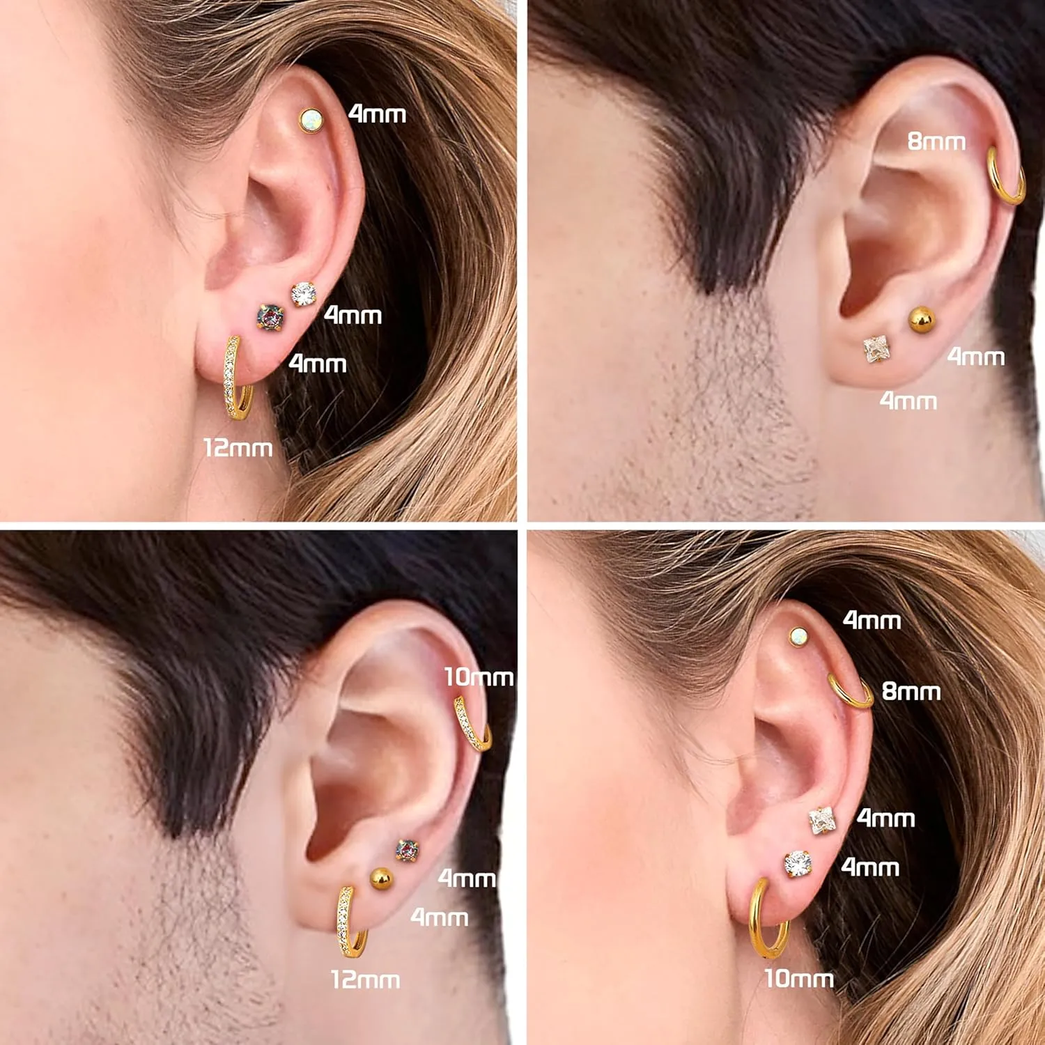 YADOCA Hypoallergenic Surgical Steel Earrings Sets for Multiple Piercing - Small Stud Earrings For Women Men - Stainless Steel Earrings Studs Hoop Earrings for Sensitive Ears Silver Gold Tone 10pairs