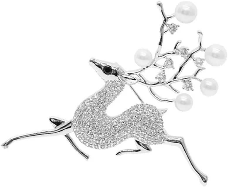YAZILIND Fashion Sika Deer Christmas Elk Shape Brooch Pin Alloy Clothing Accessories Imitation Pearl Corsage Jewelry