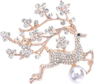 YAZILIND Imitation Pearl Sika Deer Decorative Brooch Rhinestone Female Sweater Corsage Pin Buckle Clothes Accessories