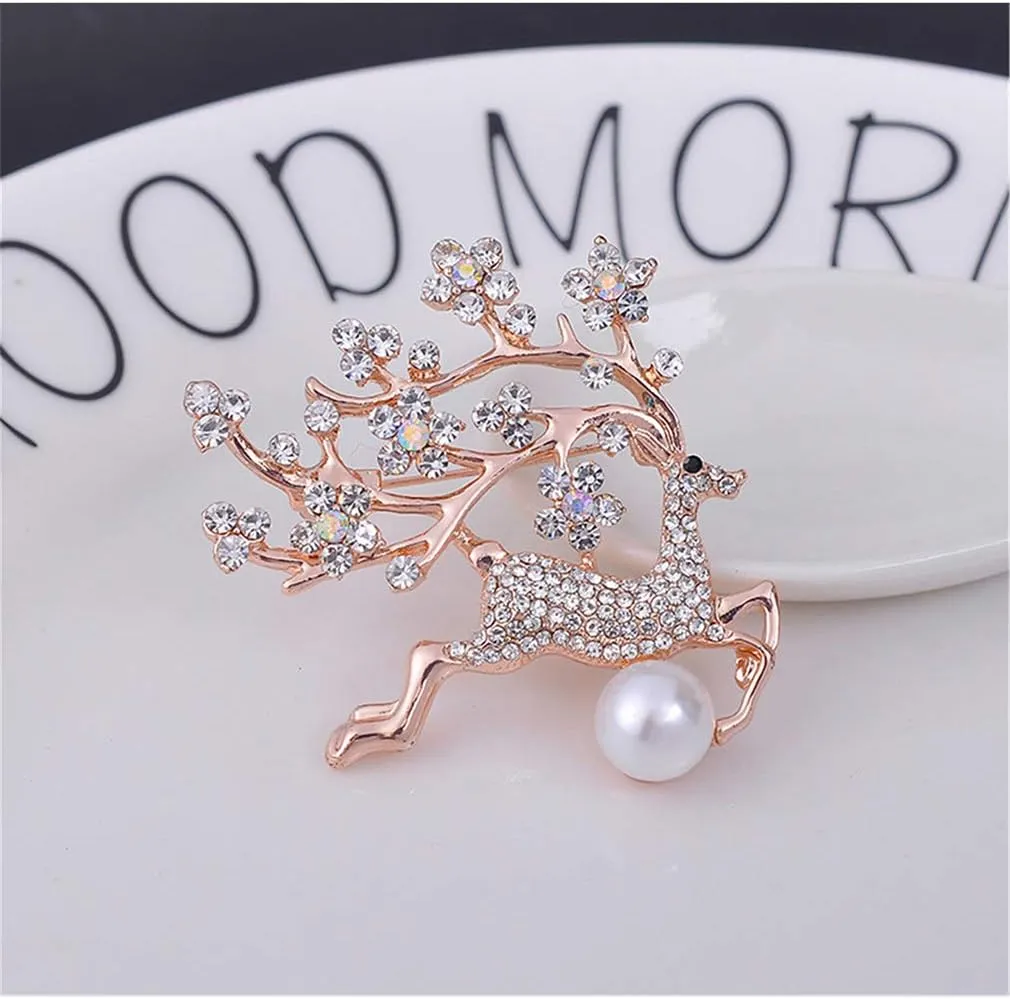 YAZILIND Imitation Pearl Sika Deer Decorative Brooch Rhinestone Female Sweater Corsage Pin Buckle Clothes Accessories