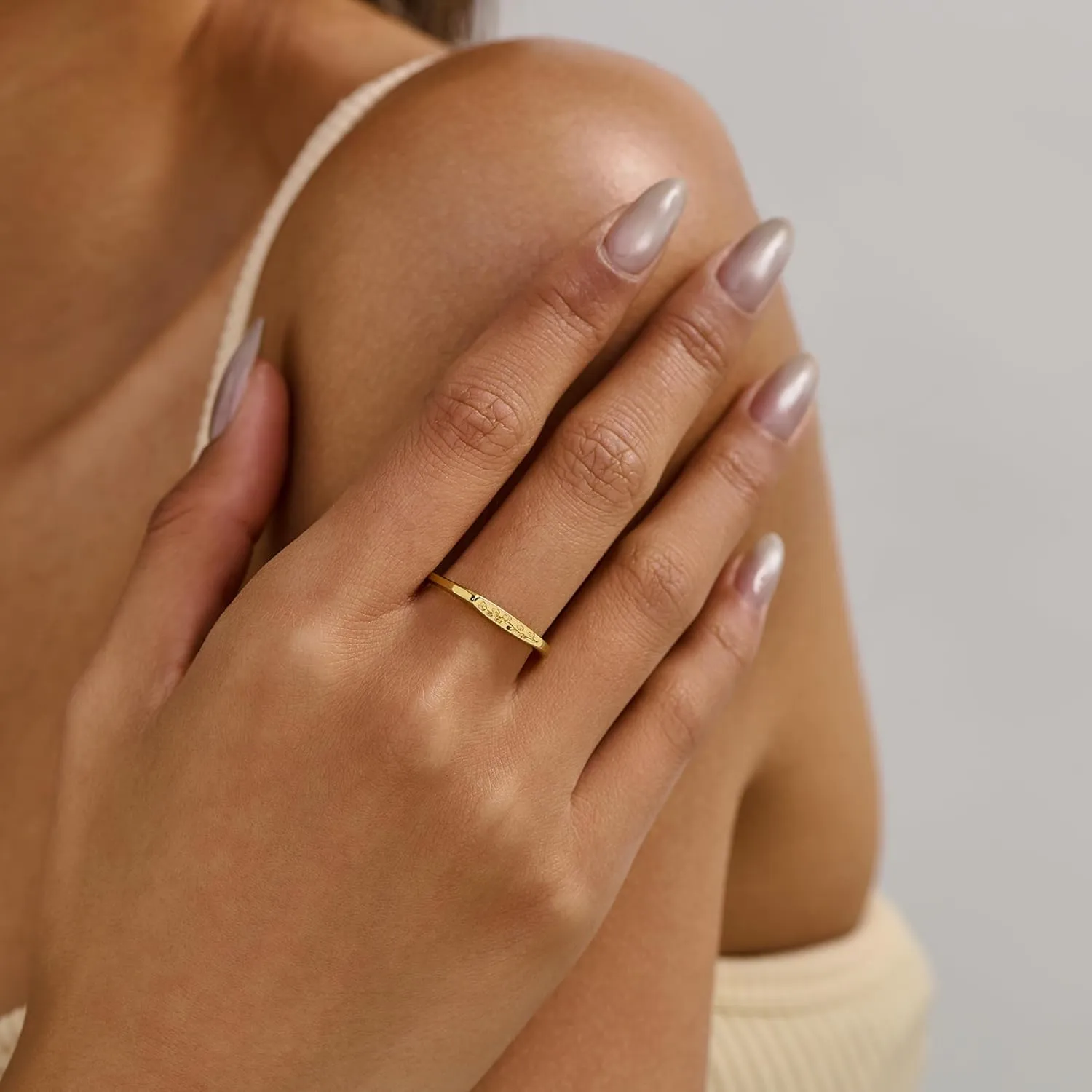 YeGieonr 925 Sterling Silver Rings for Women, 14K Gold Stackable Ring with Engraved Flower, Womens Stackable Rings Jewlery