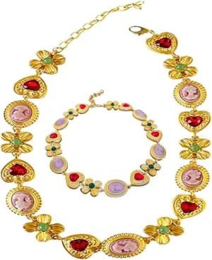 Yeoubi Medieval Victorian Statement Chunky Charm Necklace for Women Vintage Cameo Heart Flower Choker Byzantine Costume Jewelry for Women