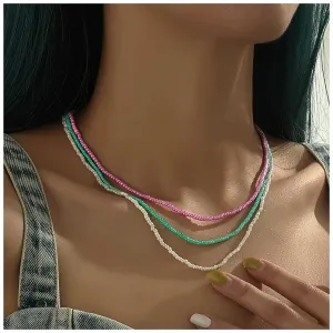 YienDoo Boho Layered Bead Necklace Choker Colorful Seed Bead Necklace Rainbow Beaded Necklace Multi Color Bead Choker Necklaces Beach Necklace Jewelry for Women and Girls